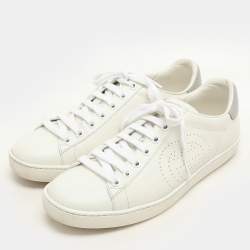 Gucci White/Grey Leather Interlocking G Low Top Sneakers Size 36