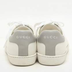 Gucci White/Grey Leather Interlocking G Low Top Sneakers Size 36