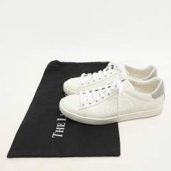 Gucci White/Grey Leather Interlocking G Low Top Sneakers Size 36
