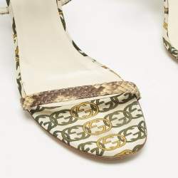 Gucci Beige/Off White Canvas and Python Interlocking G Ankle Strap Sandals Size 38