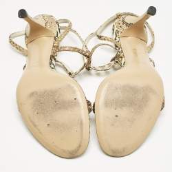 Gucci Beige/Off White Canvas and Python Interlocking G Ankle Strap Sandals Size 38