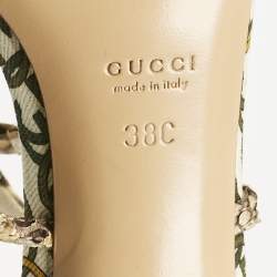 Gucci Beige/Off White Canvas and Python Interlocking G Ankle Strap Sandals Size 38
