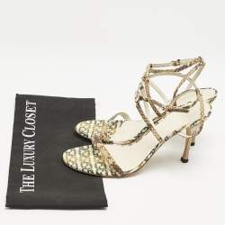 Gucci Beige/Off White Canvas and Python Interlocking G Ankle Strap Sandals Size 38