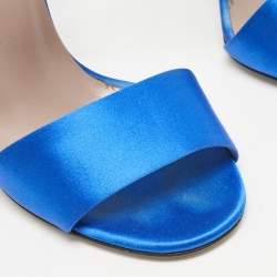 Gucci Blue Satin Interlocking G Crystals Ankle Strap Sandals Size 38.5