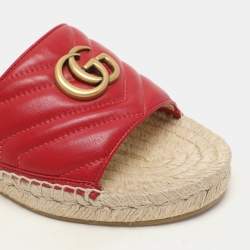 Gucci Red Matelasse Leather GG Marmont Espadrille Flat Slides Size 39 