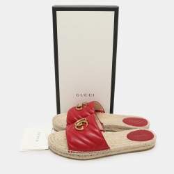 Gucci Red Matelasse Leather GG Marmont Espadrille Flat Slides Size 39 