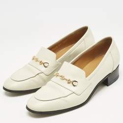 Gucci Off White Leather Interlocking G Horsebit Slip On Loafers Size 37