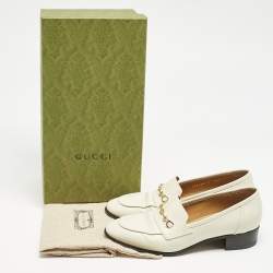 Gucci Off White Leather Interlocking G Horsebit Slip On Loafers Size 37