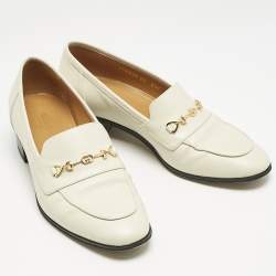 Gucci Off White Leather Interlocking G Horsebit Slip On Loafers Size 37