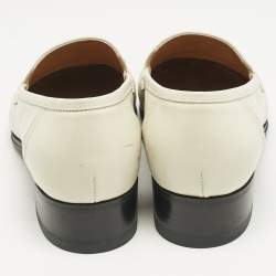 Gucci Off White Leather Interlocking G Horsebit Slip On Loafers Size 37