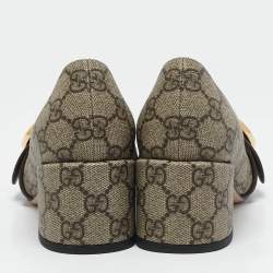 Gucci Beige/Brown GG Supreme Canvas Interlocking G Pumps Size 37