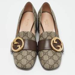 Gucci Beige/Brown GG Supreme Canvas Interlocking G Pumps Size 37