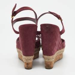 Gucci Pink Guccissima Suede Cork Wedge Sandals Size 39.5