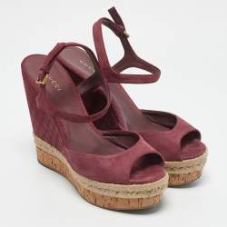 Gucci Pink Guccissima Suede Cork Wedge Sandals Size 39.5
