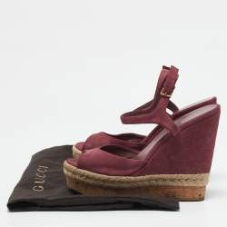 Gucci Pink Guccissima Suede Cork Wedge Sandals Size 39.5