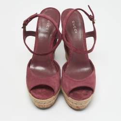 Gucci Pink Guccissima Suede Cork Wedge Sandals Size 39.5