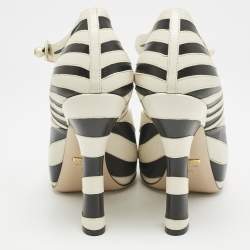 Gucci Cream/Black Leather Mary Jane Pumps Size 41