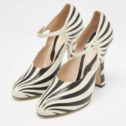 Gucci Cream/Black Leather Mary Jane Pumps Size 41