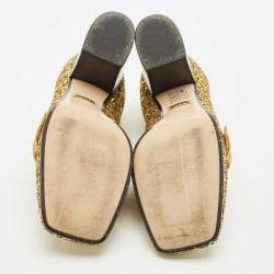 Gucci Gold Glitter Web Peyton GG Marmont Loafer Pumps Size 37