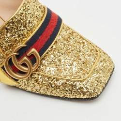 Gucci Gold Glitter Web Peyton GG Marmont Loafer Pumps Size 37