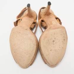 Gucci Brown Leather and Suede GG Cork Platform Peep Toe Slingback Sandals Size 37.5