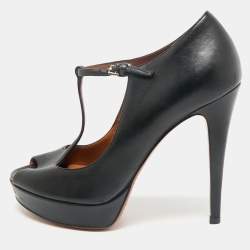 Gucci Black Leather Betty T-Strap Platform Pumps Size 36.5