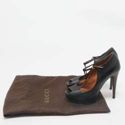 Gucci Black Leather Betty T-Strap Platform Pumps Size 36.5