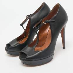 Gucci Black Leather Betty T-Strap Platform Pumps Size 36.5