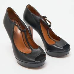Gucci Black Leather Betty T-Strap Platform Pumps Size 36.5