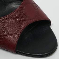 Pre Owned Gucci Burgundy Guccissima Leather Open Toe Slide Sandals Size 39