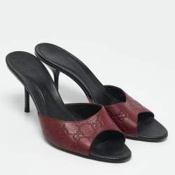 Pre Owned Gucci Burgundy Guccissima Leather Open Toe Slide Sandals Size 39