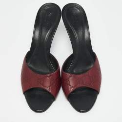 Pre Owned Gucci Burgundy Guccissima Leather Open Toe Slide Sandals Size 39