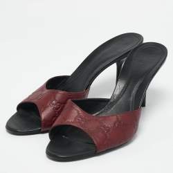 Pre Owned Gucci Burgundy Guccissima Leather Open Toe Slide Sandals Size 39
