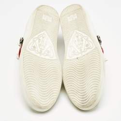 مملوكة مسبقًا حذاء رياضي غوتشي مزين ويب جلد أبيض منخفض من أعلى مقاس 41