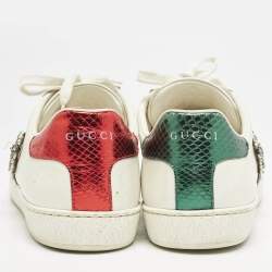 مملوكة مسبقًا حذاء رياضي غوتشي مزين ويب جلد أبيض منخفض من أعلى مقاس 41