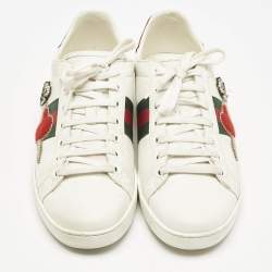 مملوكة مسبقًا حذاء رياضي غوتشي مزين ويب جلد أبيض منخفض من أعلى مقاس 41