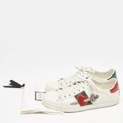 مملوكة مسبقًا حذاء رياضي  غوتشي مزين ويب جلد أبيض منخفض من أعلى مقاس 41
