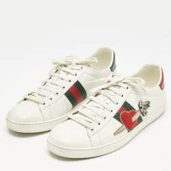 مملوكة مسبقًا حذاء رياضي غوتشي مزين ويب جلد أبيض منخفض من أعلى مقاس 41