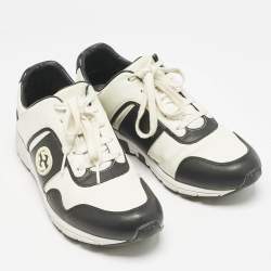 Gucci Black/White Leather Interlocking GG Lace Up Low Top Sneakers Size 39