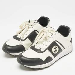 Gucci Black/White Leather Interlocking GG Lace Up Low Top Sneakers Size 39