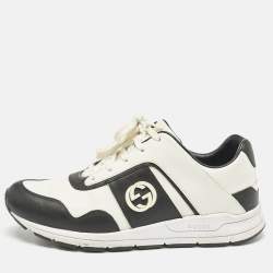 Gucci Black/White Leather Interlocking GG Lace Up Low Top Sneakers Size 39