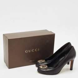 Gucci Black Leather GG Interlocking Pumps Size 38