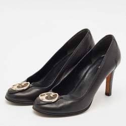 Gucci Black Leather GG Interlocking Pumps Size 38