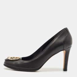 Gucci Black Leather GG Interlocking Pumps Size 38