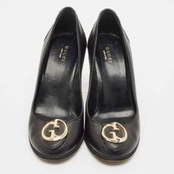 Gucci Black Leather GG Interlocking Pumps Size 38
