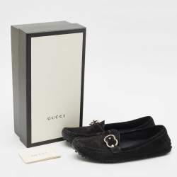 Gucci Black Suede Slip On Loafers Size 38.5