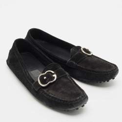 Gucci Black Suede Slip On Loafers Size 38.5