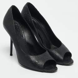 Gucci Black Guccissima Leather Peep Toe Pumps Size 38.5