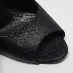 Gucci Black Guccissima Leather Peep Toe Pumps Size 38.5