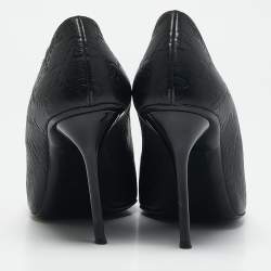 Gucci Black Guccissima Leather Peep Toe Pumps Size 38.5